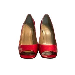 Stuart Weitzman Red Patent Leather Peep/Open Toe Stiletto Heels Pumps